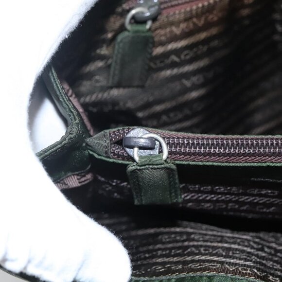 PRADA Chain Shoulder Bag Nylon Khaki Silver Auth - Picture 9 of 16